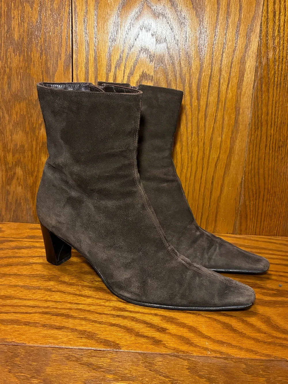 Y2K VTG Aquatalia Italy Made Brown Suede Elongated Square Toe Ankle Boots Sz 9.5